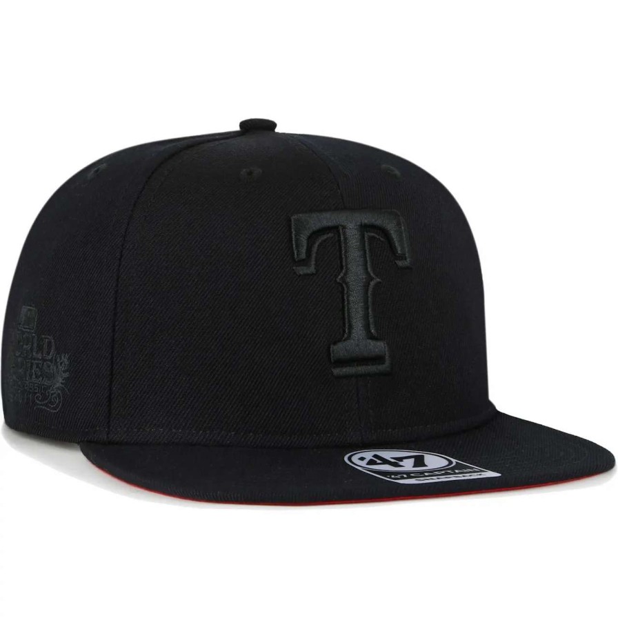 Texas Rangers Caps * | Men'S Texas Rangers '47 Black On Black Sure Shot Captain Snapback Hat