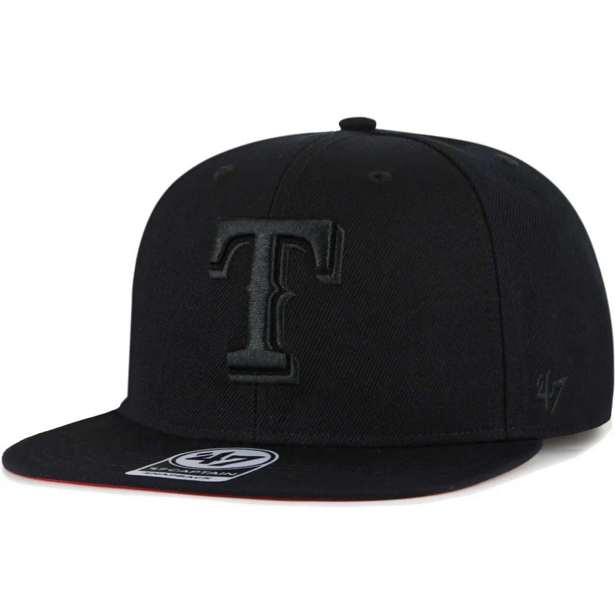 Texas Rangers Caps * | Men'S Texas Rangers '47 Black On Black Sure Shot Captain Snapback Hat