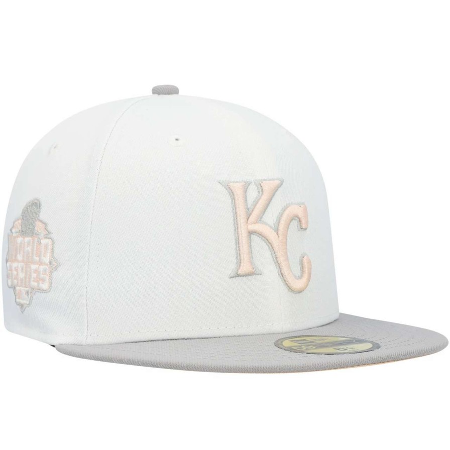 Kansas City Royals Caps * | Men'S Kansas City Royals New Era White/Gray 2015 World Series Side Patch Peach Undervisor 59Fifty Fitted Hat