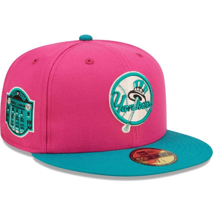 New York Yankees Caps * | Men'S New York Yankees New Era Pink/Green Cooperstown Collection Yankee Stadium Passion Forest 59Fifty Fitted Hat