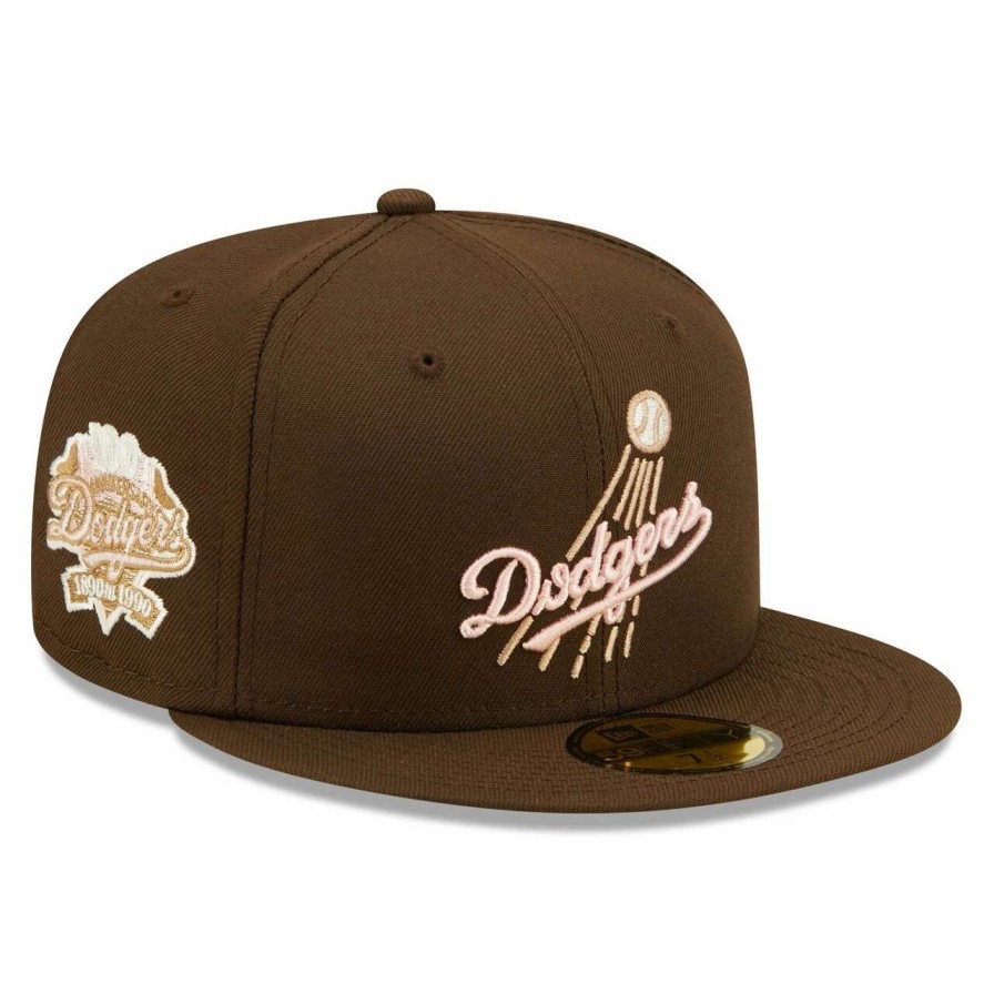 Los Angeles Dodgers Caps * | Men'S Los Angeles Dodgers New Era Brown 100Th Anniversary Pink Undervisor 59Fifty Fitted Hat