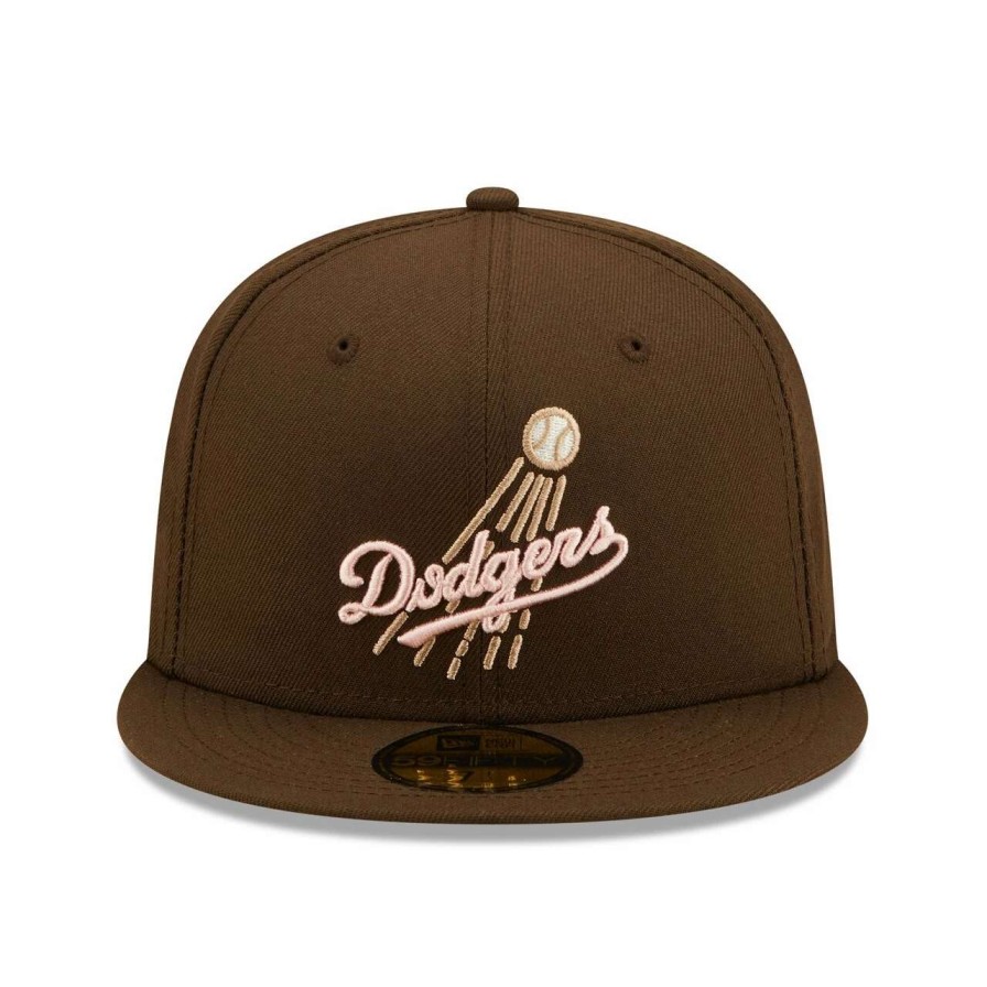 Los Angeles Dodgers Caps * | Men'S Los Angeles Dodgers New Era Brown 100Th Anniversary Pink Undervisor 59Fifty Fitted Hat