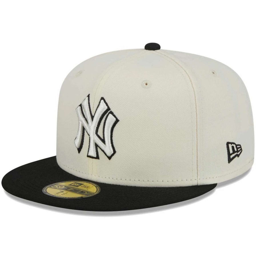 New York Yankees Caps * | Men'S New York Yankees New Era Stone/Black Chrome 59Fifty Fitted Hat