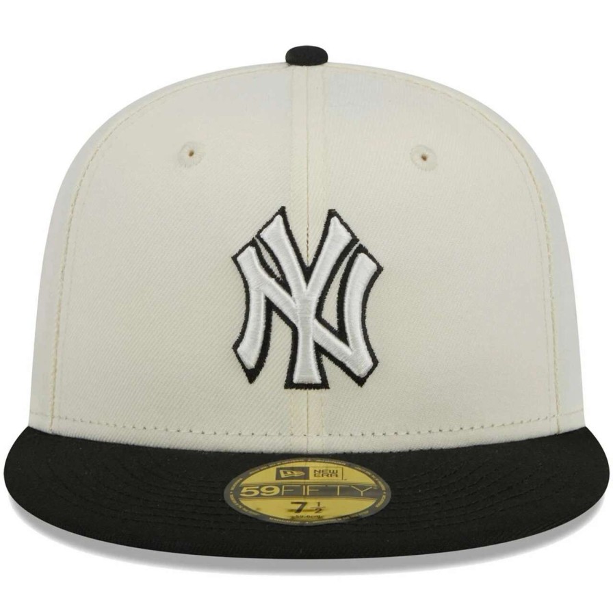 New York Yankees Caps * | Men'S New York Yankees New Era Stone/Black Chrome 59Fifty Fitted Hat