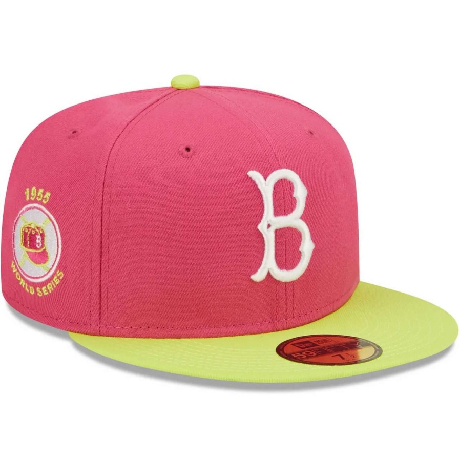 Los Angeles Dodgers Caps * | Men'S Brooklyn Dodgers New Era Pink 1955 World Series Champions Beetroot Cyber 59Fifty Fitted Hat