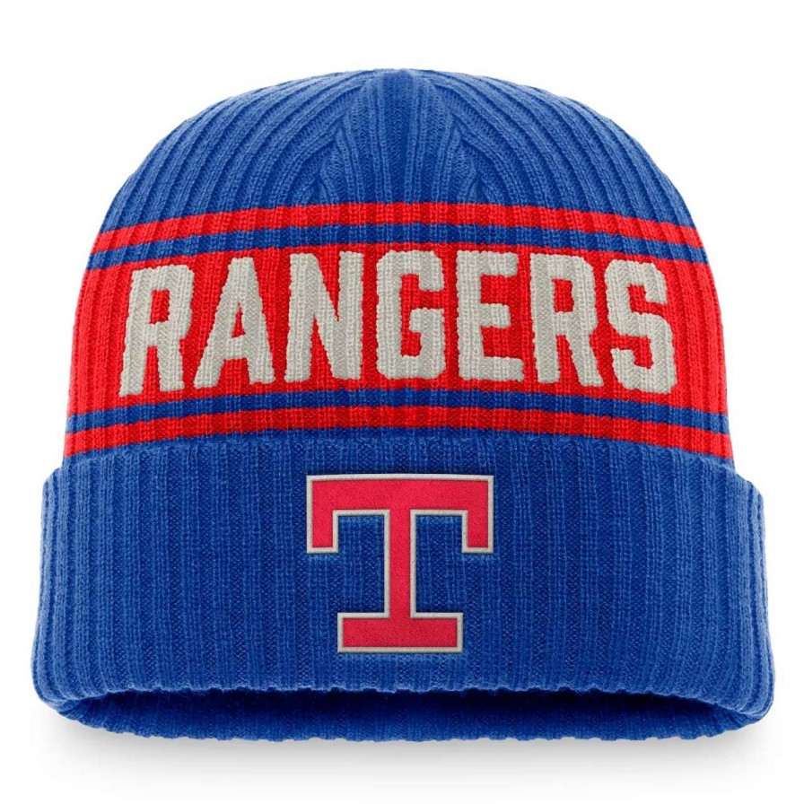 Texas Rangers Caps * | Men'S Texas Rangers Fanatics Branded Royal/Red True Classic Retro Cuffed Knit Hat