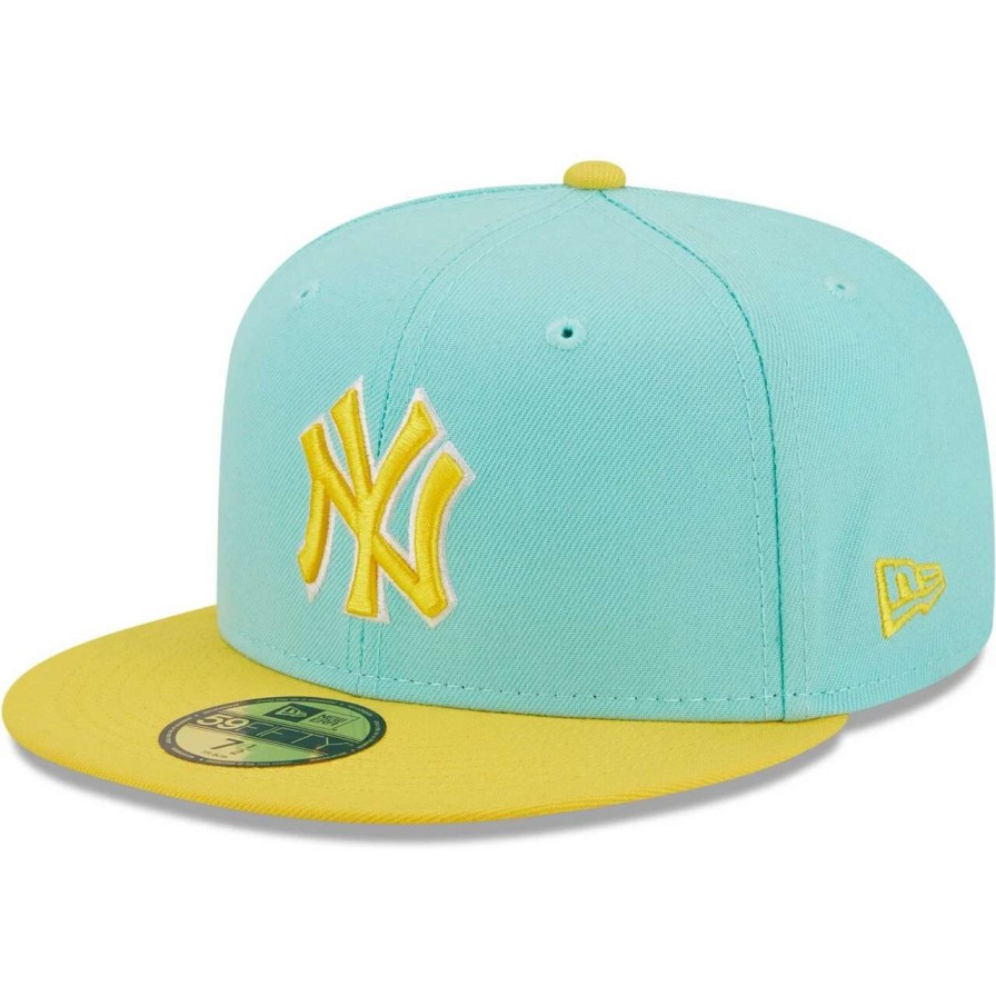 New York Yankees Caps * | Men'S New York Yankees New Era Turquoise/Yellow Spring Color Pack Two-Tone 59Fifty Fitted Hat