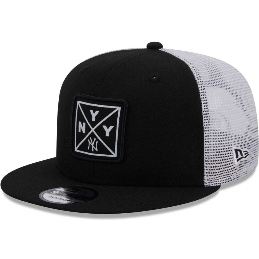 New York Yankees Caps * | Men'S New York Yankees New Era Black Vert Squared Trucker 9Fifty Hat