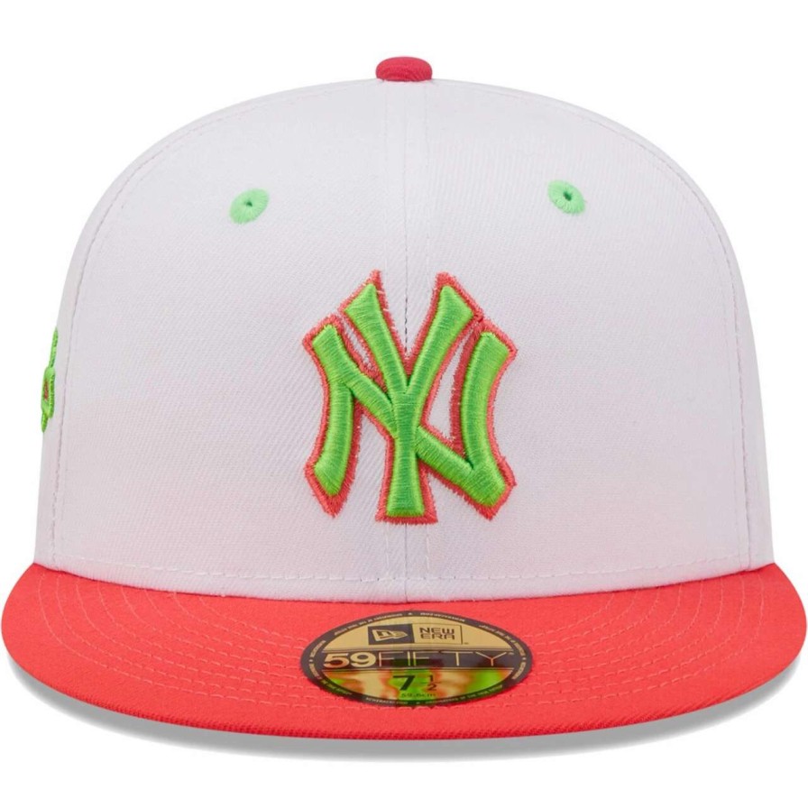 New York Yankees Caps * | Men'S New York Yankees New Era White/Coral 100Th Anniversary Strawberry Lolli 59Fifty Fitted Hat