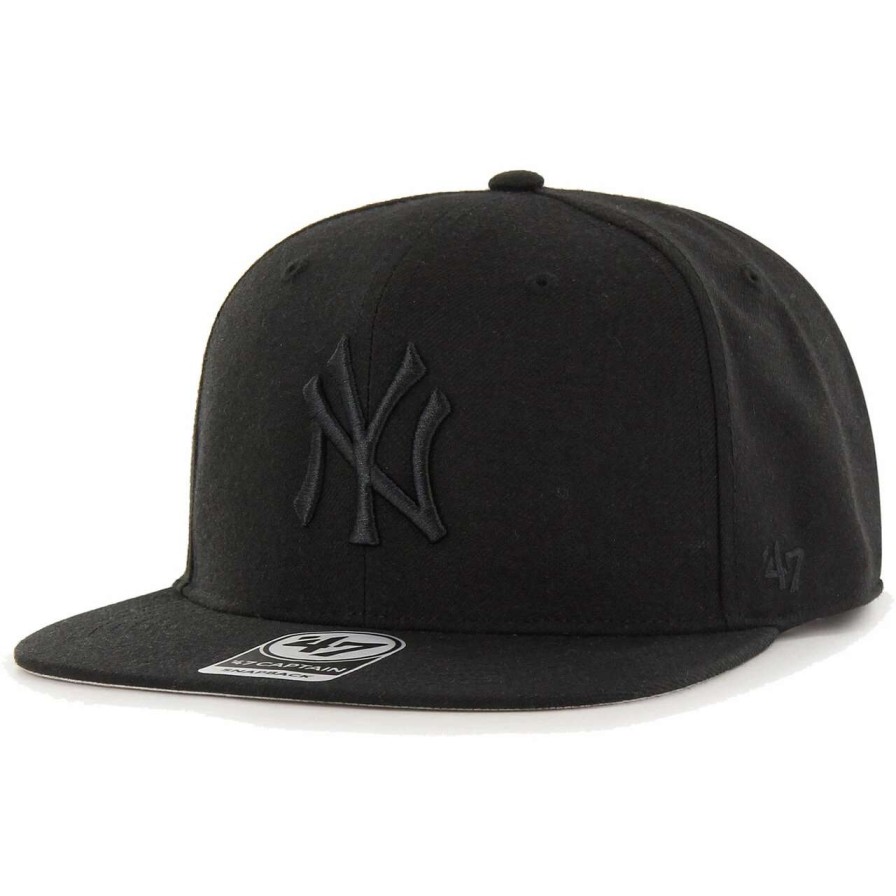 New York Yankees Caps * | Men'S New York Yankees '47 Black On Black Sure Shot Captain Snapback Hat