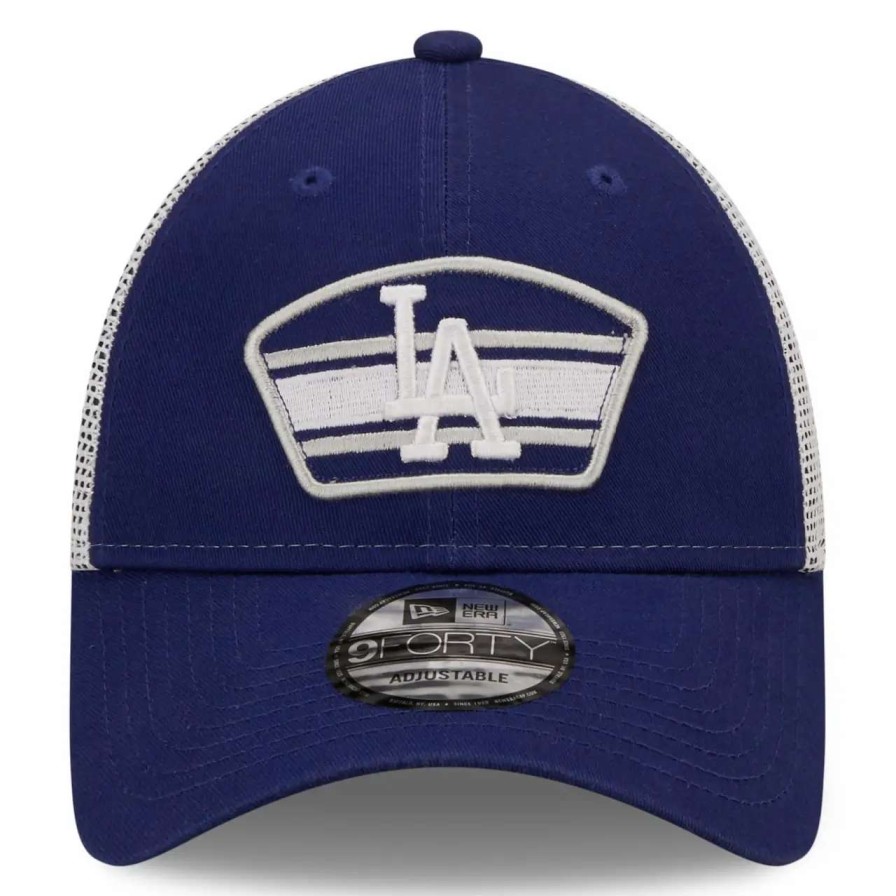 Los Angeles Dodgers Caps * | Men'S Los Angeles Dodgers New Era Royal/White Logo Patch 9Forty Trucker Snapback Hat