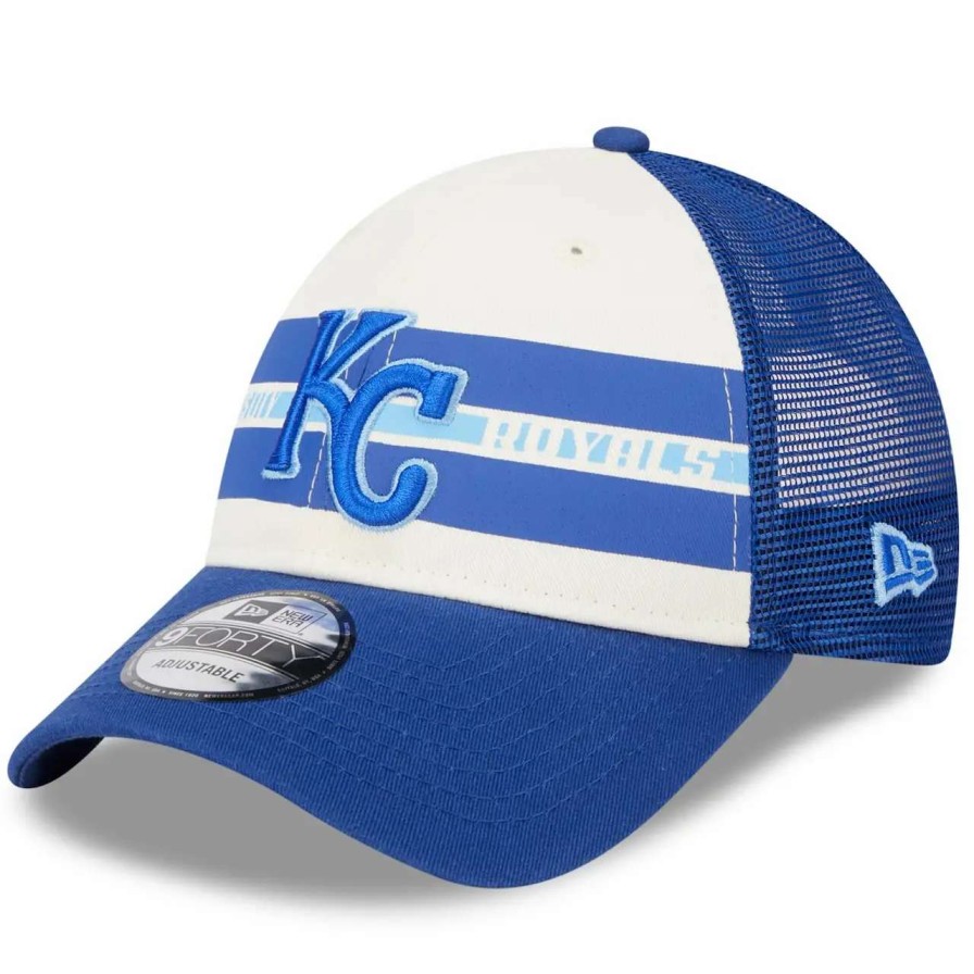 Kansas City Royals Caps * | Men'S Kansas City Royals New Era White/Royal Team Stripe Trucker 9Forty Snapback Hat