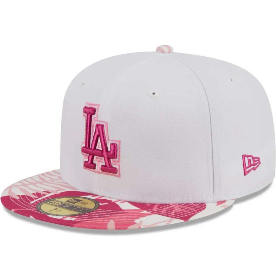 Los Angeles Dodgers Caps * | Men'S Los Angeles Dodgers New Era White/Pink Flamingo 59Fifty Fitted Hat