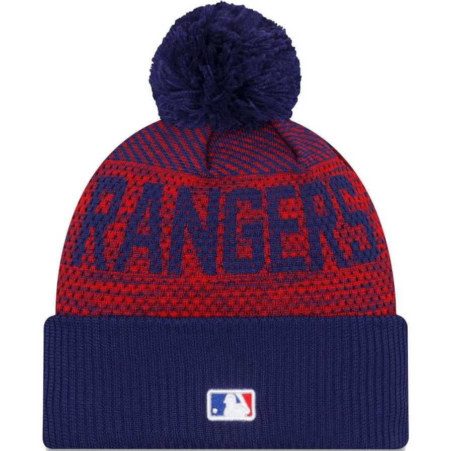 Texas Rangers Caps * | Men'S Texas Rangers New Era Royal Authentic Collection Sport Cuffed Knit Hat With Pom