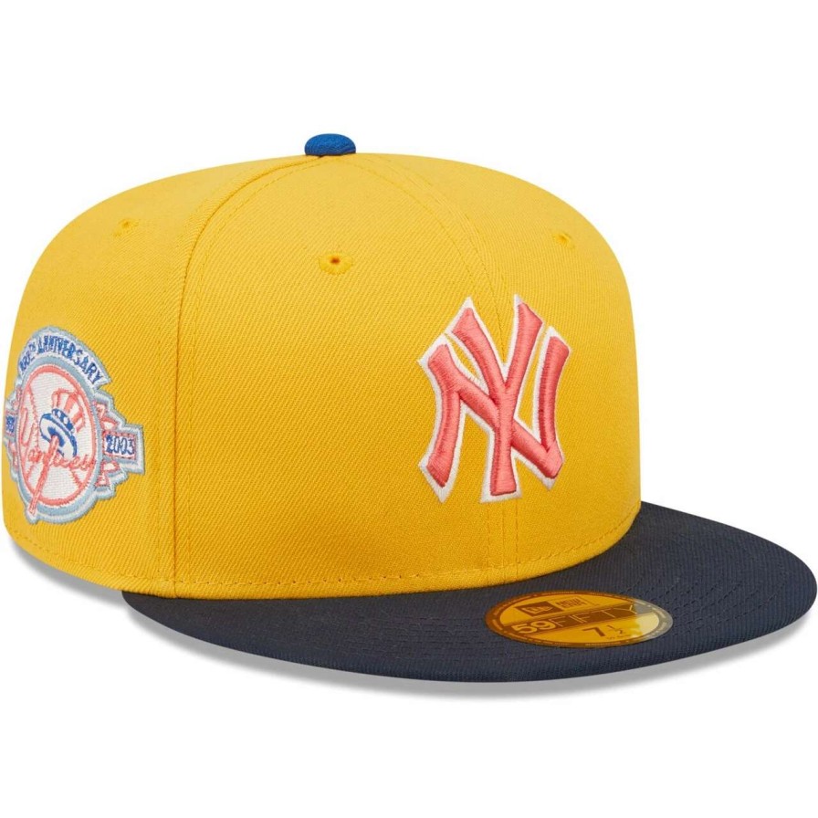 New York Yankees Caps * | Men'S New York Yankees New Era Gold/Azure 100Th Anniversary Undervisor 59Fifty Fitted Hat