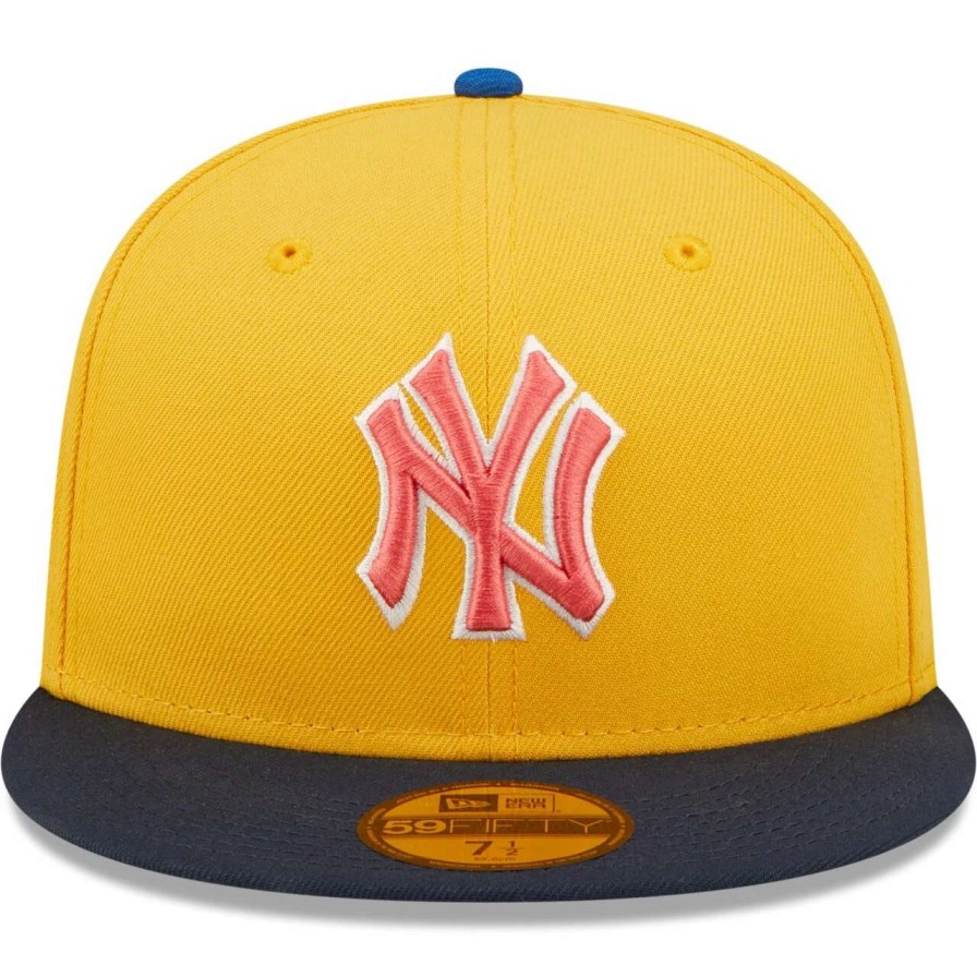 New York Yankees Caps * | Men'S New York Yankees New Era Gold/Azure 100Th Anniversary Undervisor 59Fifty Fitted Hat