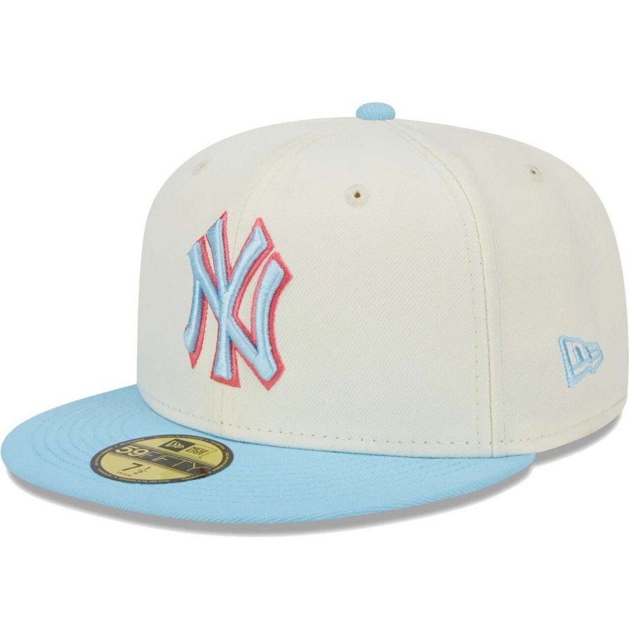 New York Yankees Caps * | Men'S New York Yankees New Era Cream/Light Blue Spring Color Two-Tone 59Fifty Fitted Hat