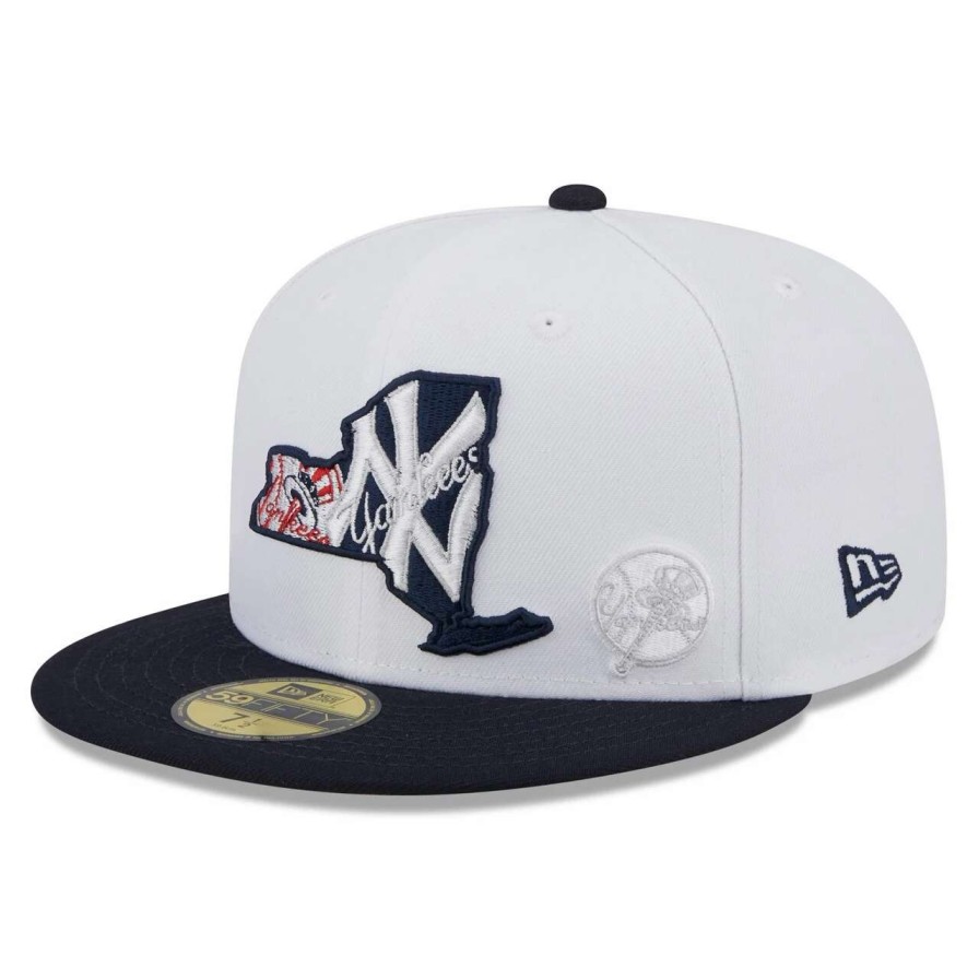 New York Yankees Caps * | Men'S New York Yankees New Era White/Navy State 59Fifty Fitted Hat