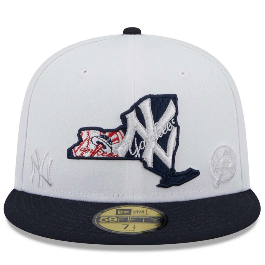 New York Yankees Caps * | Men'S New York Yankees New Era White/Navy State 59Fifty Fitted Hat