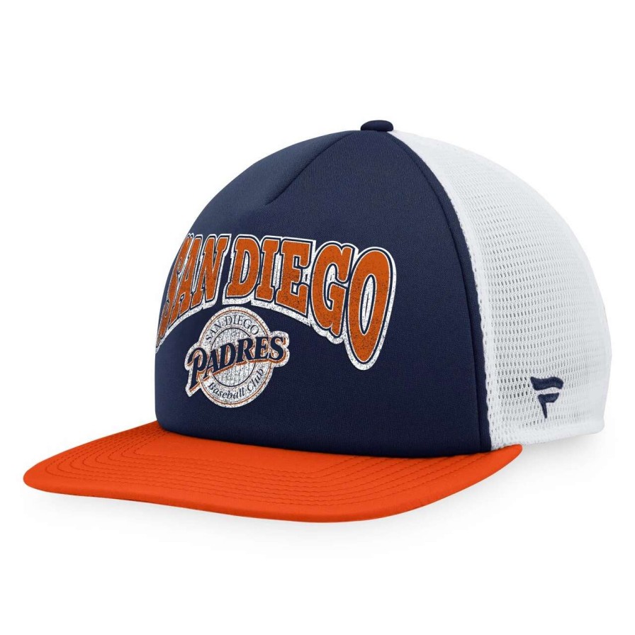 San Diego Padres Caps * | Men'S San Diego Padres Fanatics Branded Navy/Orange Heritage Foam Front Trucker Snapback Hat