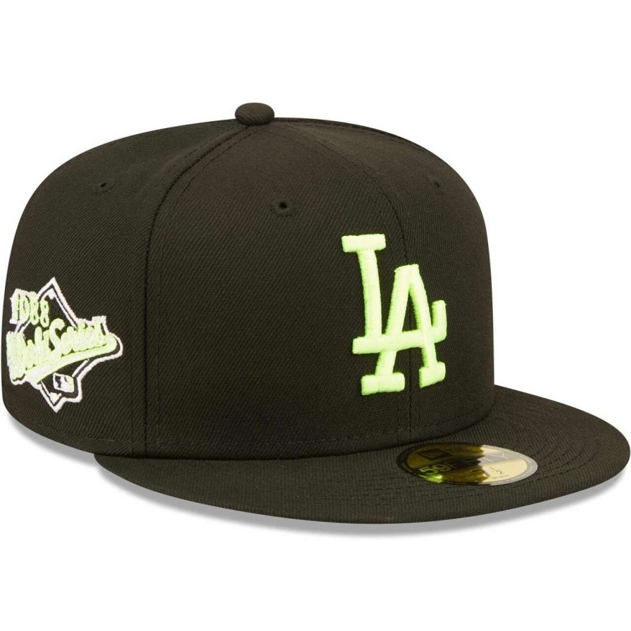 Los Angeles Dodgers Caps * | Men'S Los Angeles Dodgers New Era Black Summer Pop 1988 World Series 59Fifty Snake Undervisor Fitted Hat