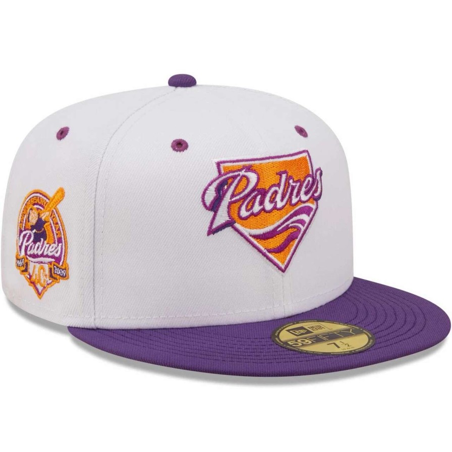 San Diego Padres Caps * | Men'S San Diego Padres New Era White/Purple 40Th Anniversary Grape Lolli 59Fifty Fitted Hat