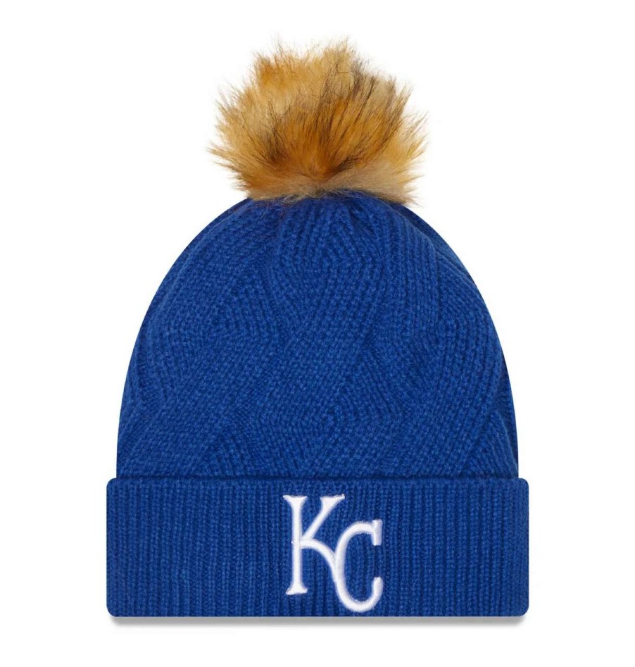 Kansas City Royals Caps * | Women'S Kansas City Royals New Era Royal Snowy Cuffed Knit Hat With Pom