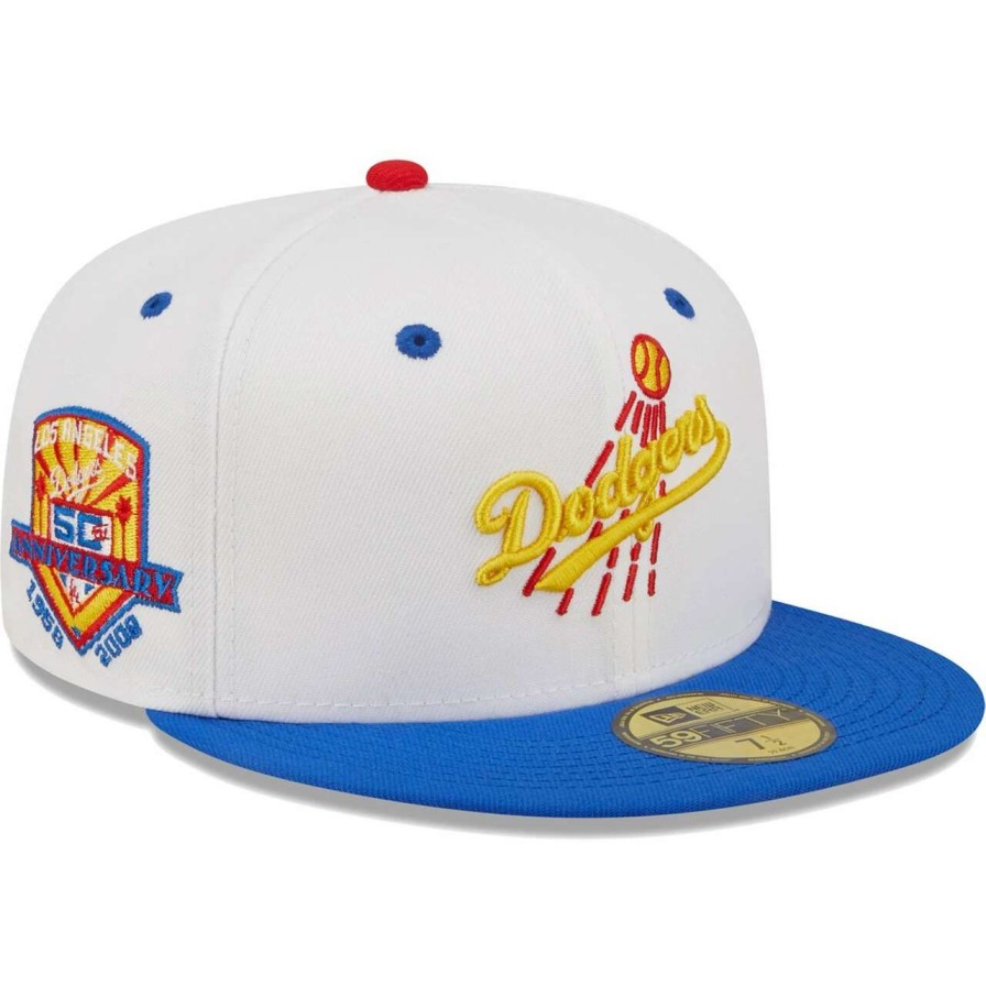 Los Angeles Dodgers Caps * | Men'S Los Angeles Dodgers New Era White/Royal 50Th Anniversary Cherry Lolli 59Fifty Fitted Hat