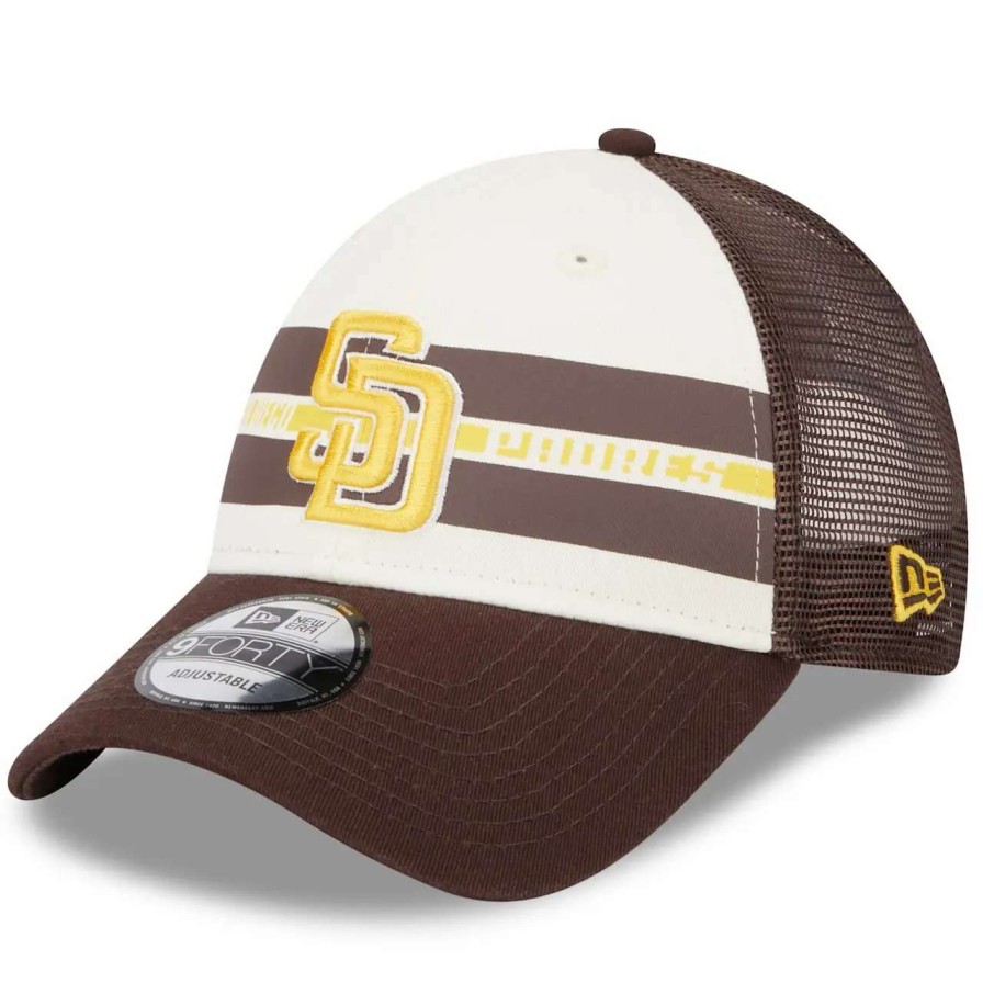 San Diego Padres Caps * | Men'S San Diego Padres New Era White/Brown Team Stripe Trucker 9Forty Snapback Hat