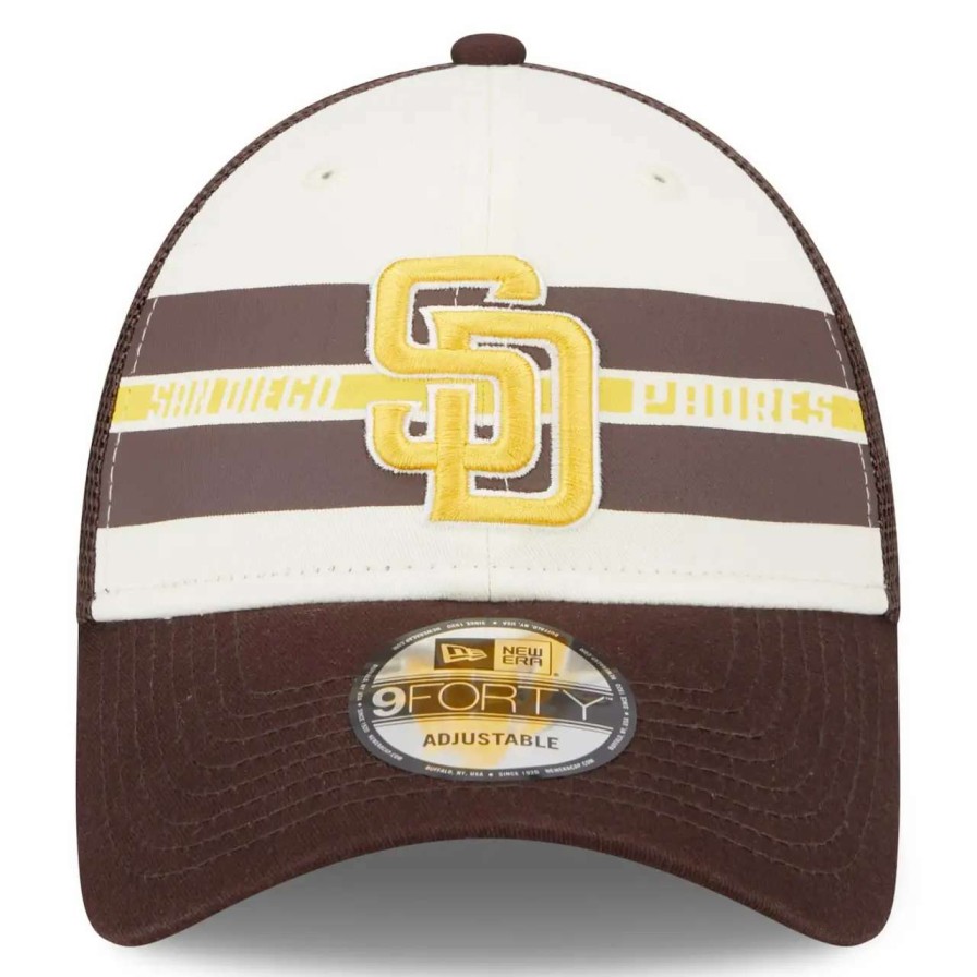 San Diego Padres Caps * | Men'S San Diego Padres New Era White/Brown Team Stripe Trucker 9Forty Snapback Hat