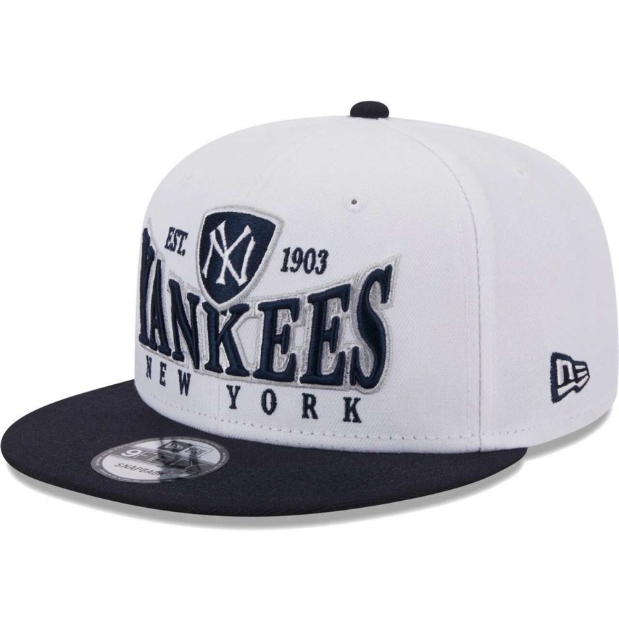 New York Yankees Caps * | Men'S New York Yankees New Era White/Navy Crest 9Fifty Snapback Hat