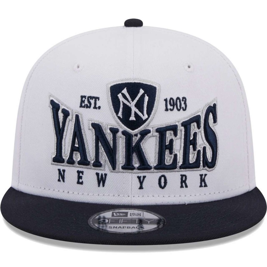 New York Yankees Caps * | Men'S New York Yankees New Era White/Navy Crest 9Fifty Snapback Hat