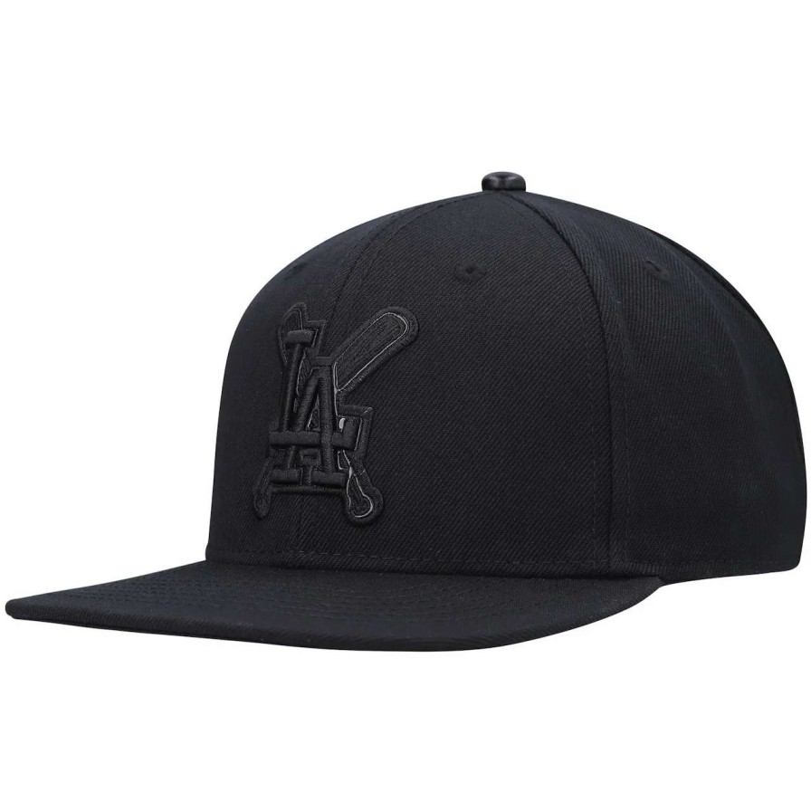 Los Angeles Dodgers Caps * | Men'S Los Angeles Dodgers Pro Standard Black Triple Black Wool Snapback Hat