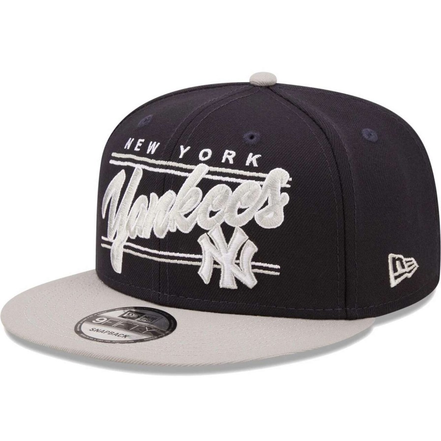 New York Yankees Caps * | Men'S New York Yankees New Era Navy/Gray Team Script 9Fifty Adjustable Snapback Hat