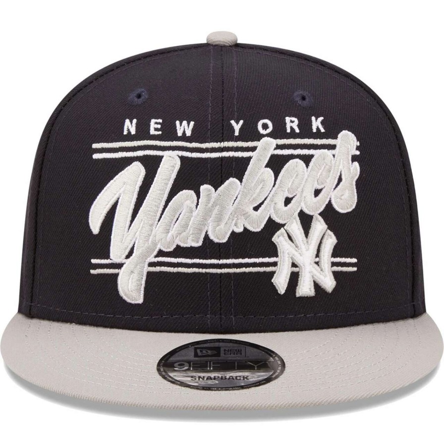 New York Yankees Caps * | Men'S New York Yankees New Era Navy/Gray Team Script 9Fifty Adjustable Snapback Hat