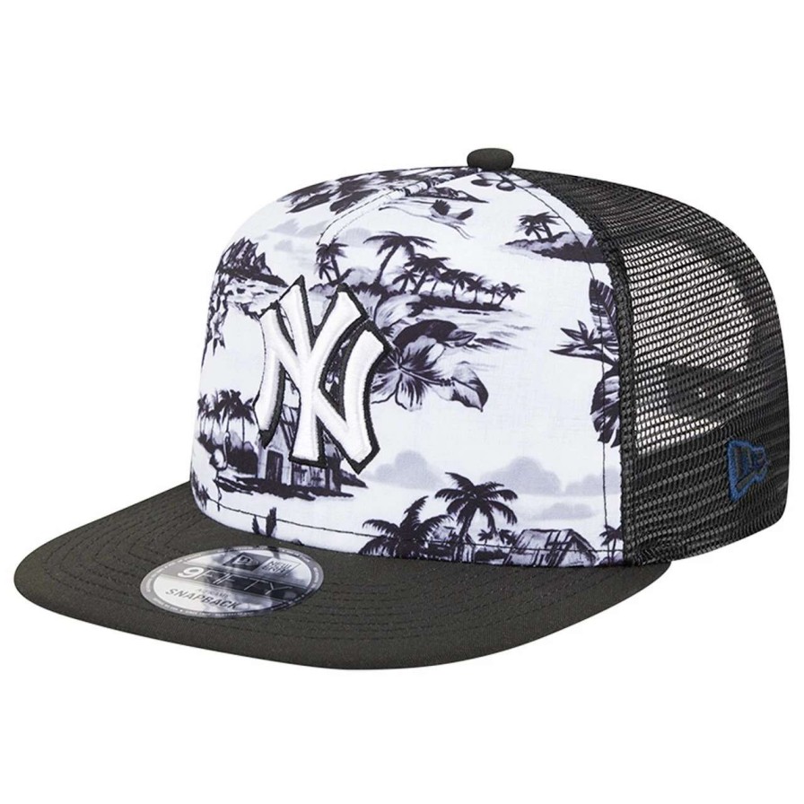 New York Yankees Caps * | Men'S New York Yankees New Era White/Black Vacay 2.0 A-Frame Trucker 9Fifty Snapback Hat