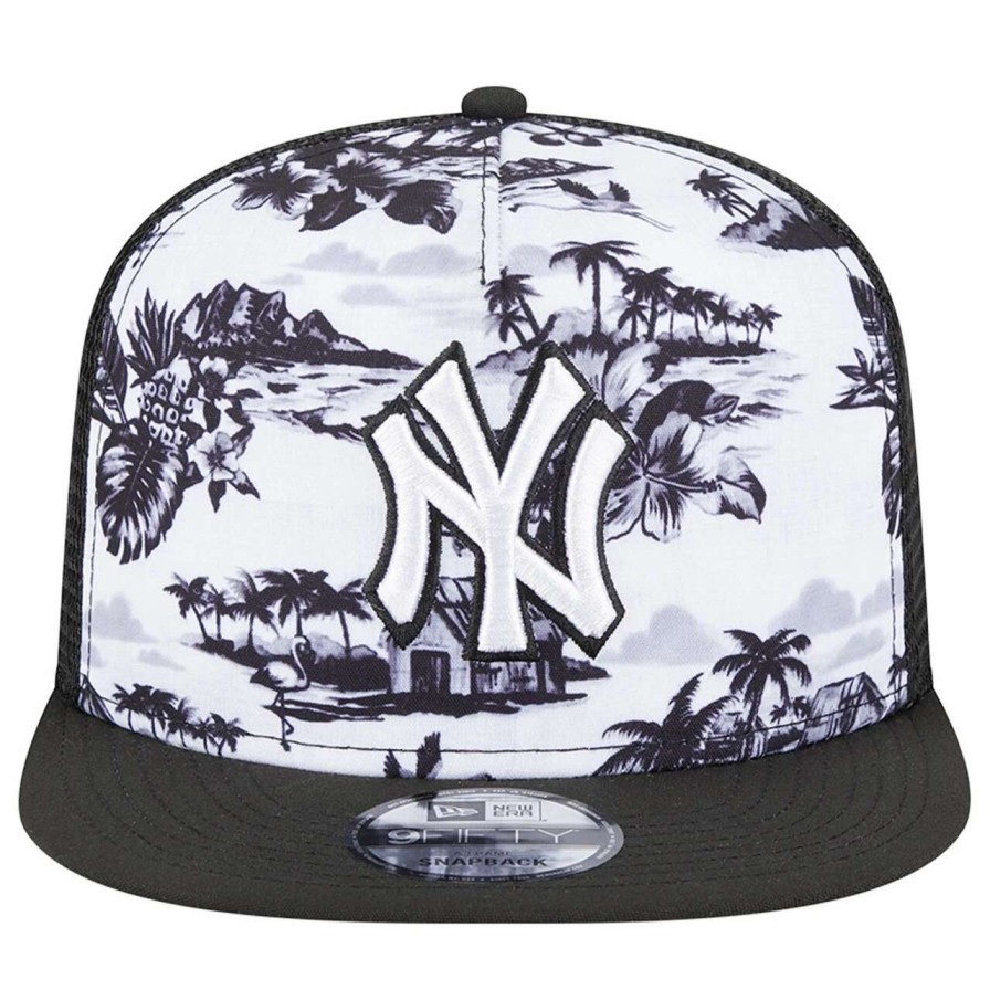 New York Yankees Caps * | Men'S New York Yankees New Era White/Black Vacay 2.0 A-Frame Trucker 9Fifty Snapback Hat