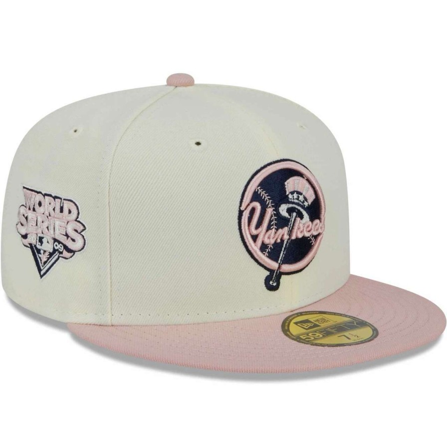 New York Yankees Caps * | Men'S New York Yankees New Era White/Pink Chrome Rogue 59Fifty Fitted Hat