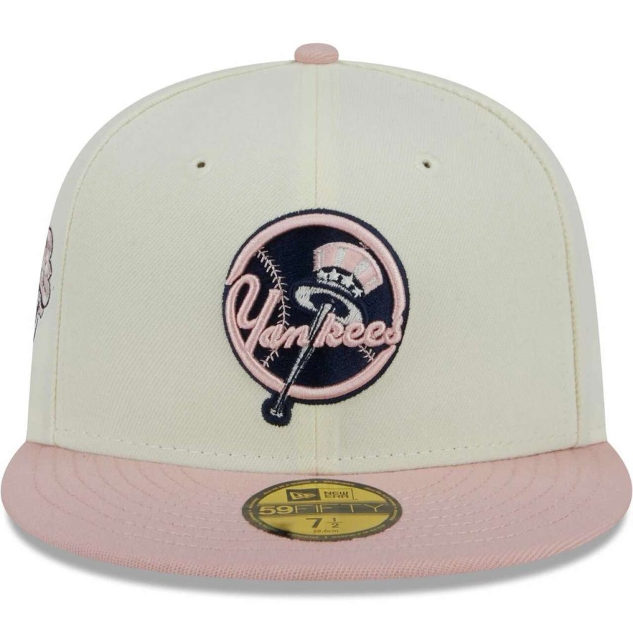 New York Yankees Caps * | Men'S New York Yankees New Era White/Pink Chrome Rogue 59Fifty Fitted Hat