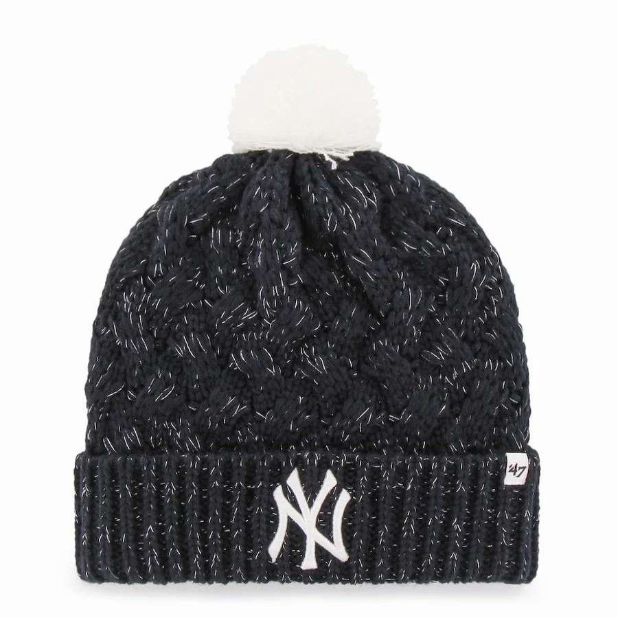 New York Yankees Caps * | Women'S New York Yankees '47 Navy Knit Cuffed Hat With Pom