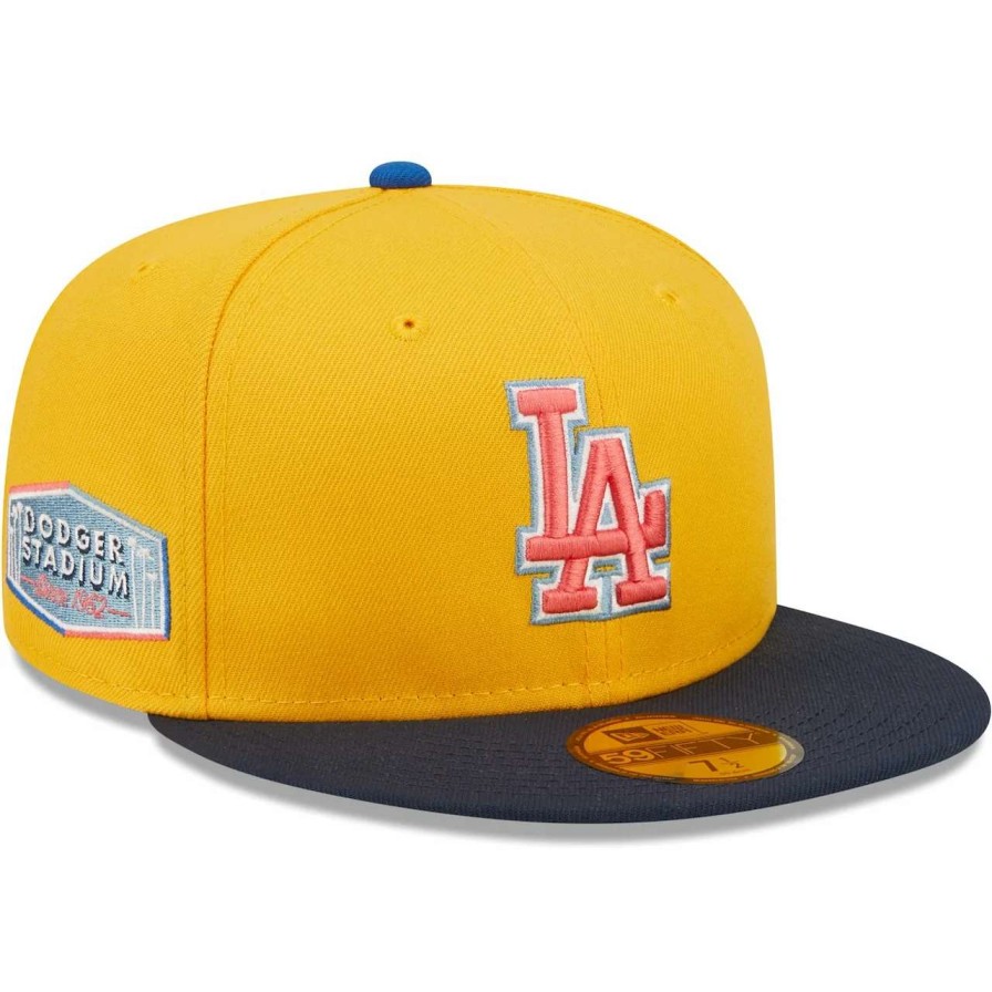 Los Angeles Dodgers Caps * | Men'S Los Angeles Dodgers New Era Gold/Navy Dodger Stadium Azure Undervisor 59Fifty Fitted Hat