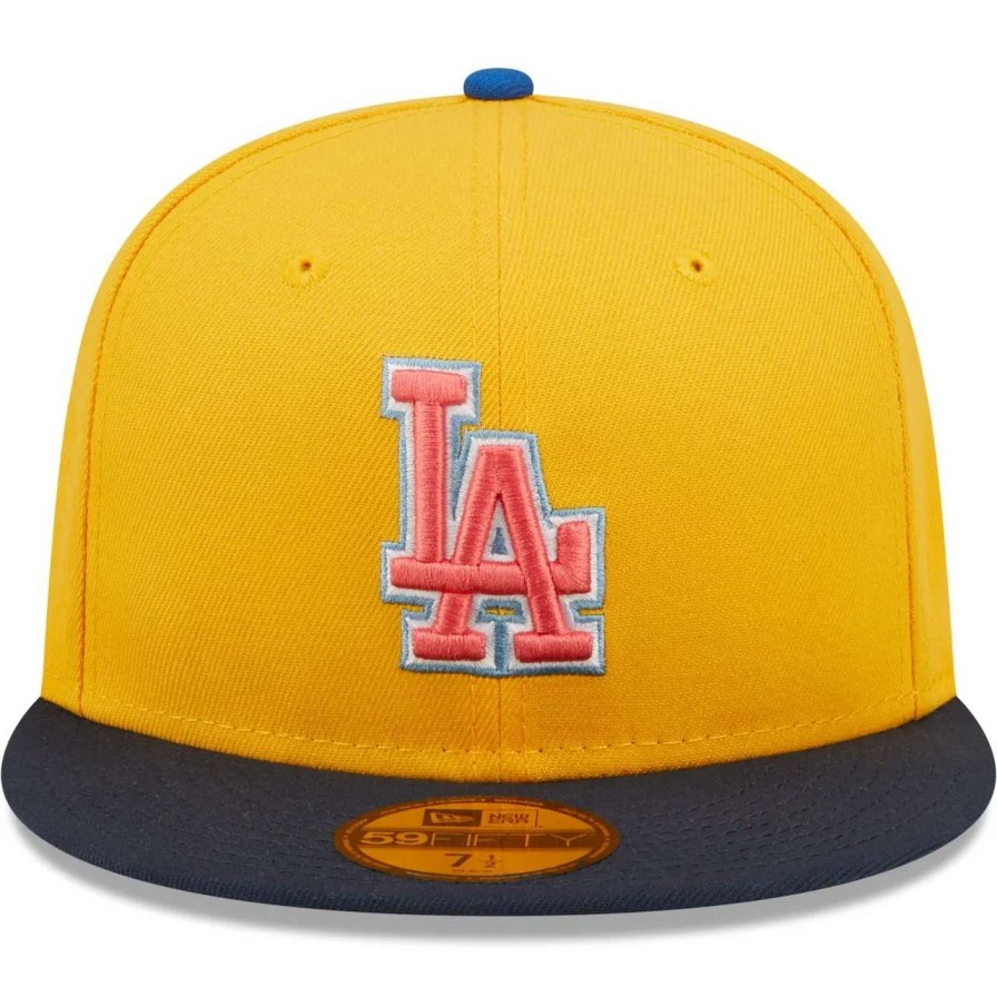 Los Angeles Dodgers Caps * | Men'S Los Angeles Dodgers New Era Gold/Navy Dodger Stadium Azure Undervisor 59Fifty Fitted Hat