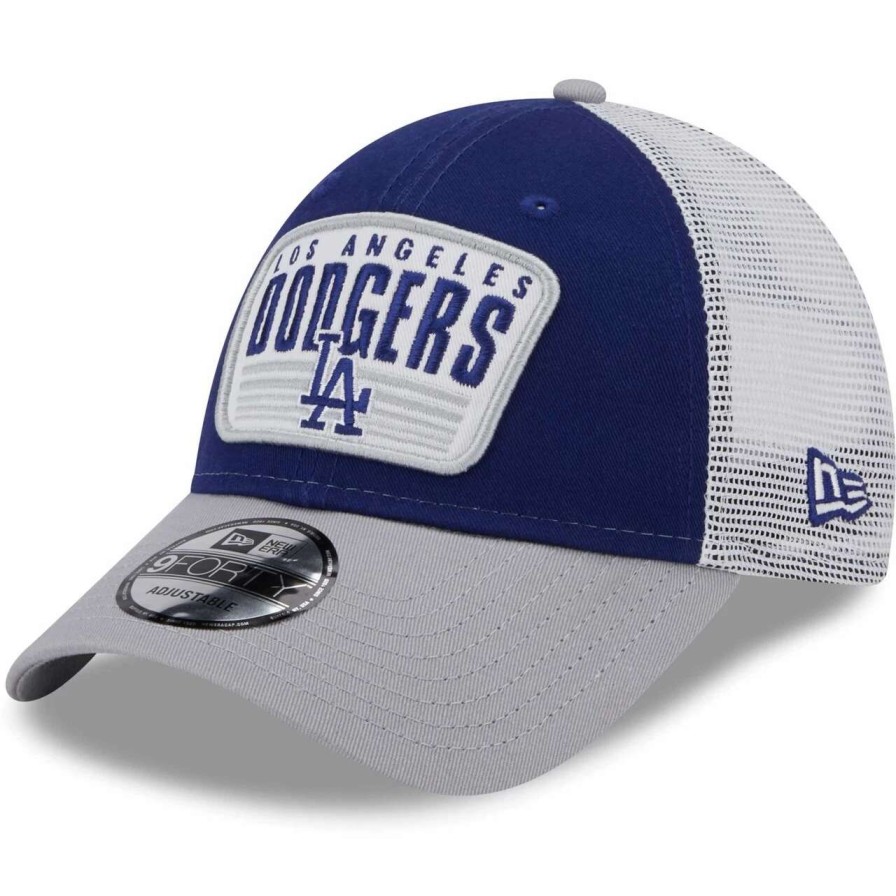 Los Angeles Dodgers Caps * | Youth Los Angeles Dodgers New Era Royal Patch Trucker 9Forty Snapback Hat