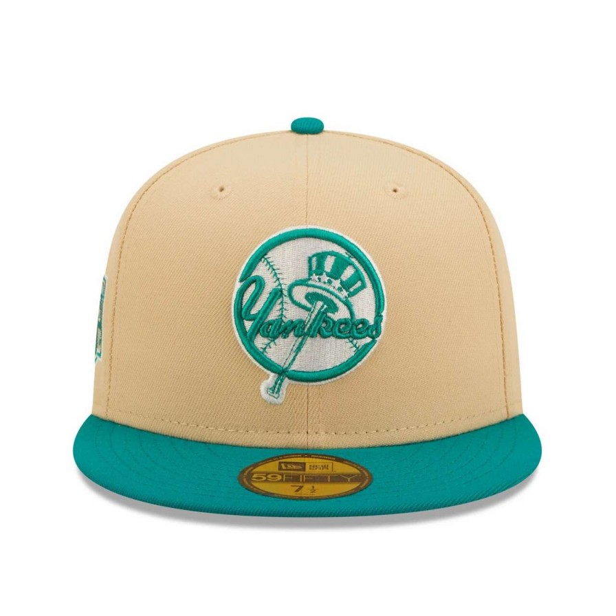 New York Yankees Caps * | Men'S New York Yankees New Era Natural/Teal Mango Forest 59Fifty Fitted Hat