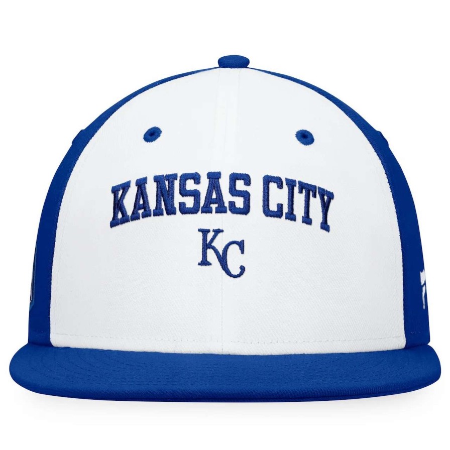 Kansas City Royals Caps * | Men'S Kansas City Royals Fanatics Branded White/Royal Iconic Color Blocked Fitted Hat