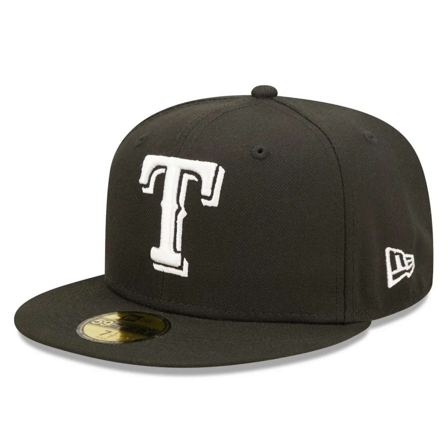 Texas Rangers Caps * | Men'S Texas Rangers New Era Black Team Logo 59Fifty Fitted Hat