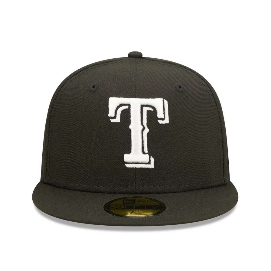 Texas Rangers Caps * | Men'S Texas Rangers New Era Black Team Logo 59Fifty Fitted Hat