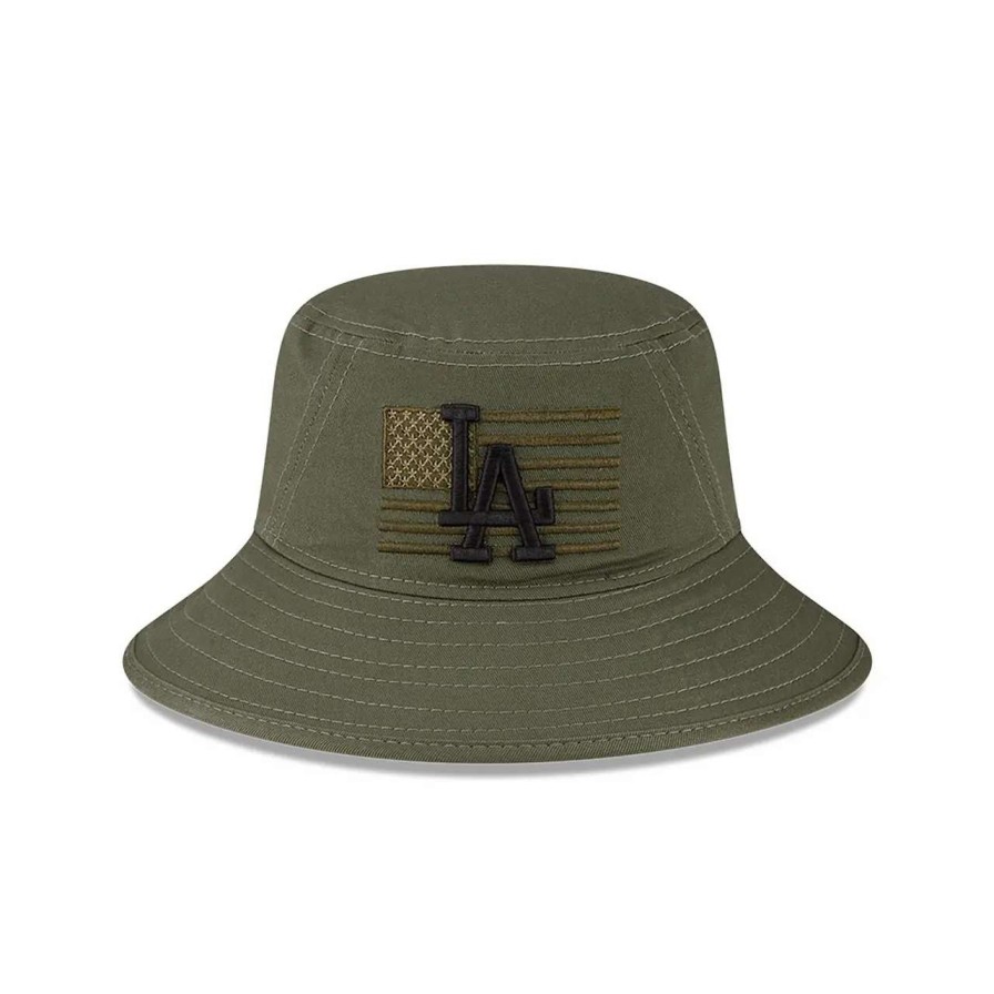 Los Angeles Dodgers Caps * | Men'S Los Angeles Dodgers New Era Green 2023 Armed Forces Day Bucket Hat