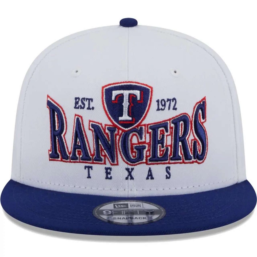 Texas Rangers Caps * | Men'S Texas Rangers New Era White/Royal Crest 9Fifty Snapback Hat