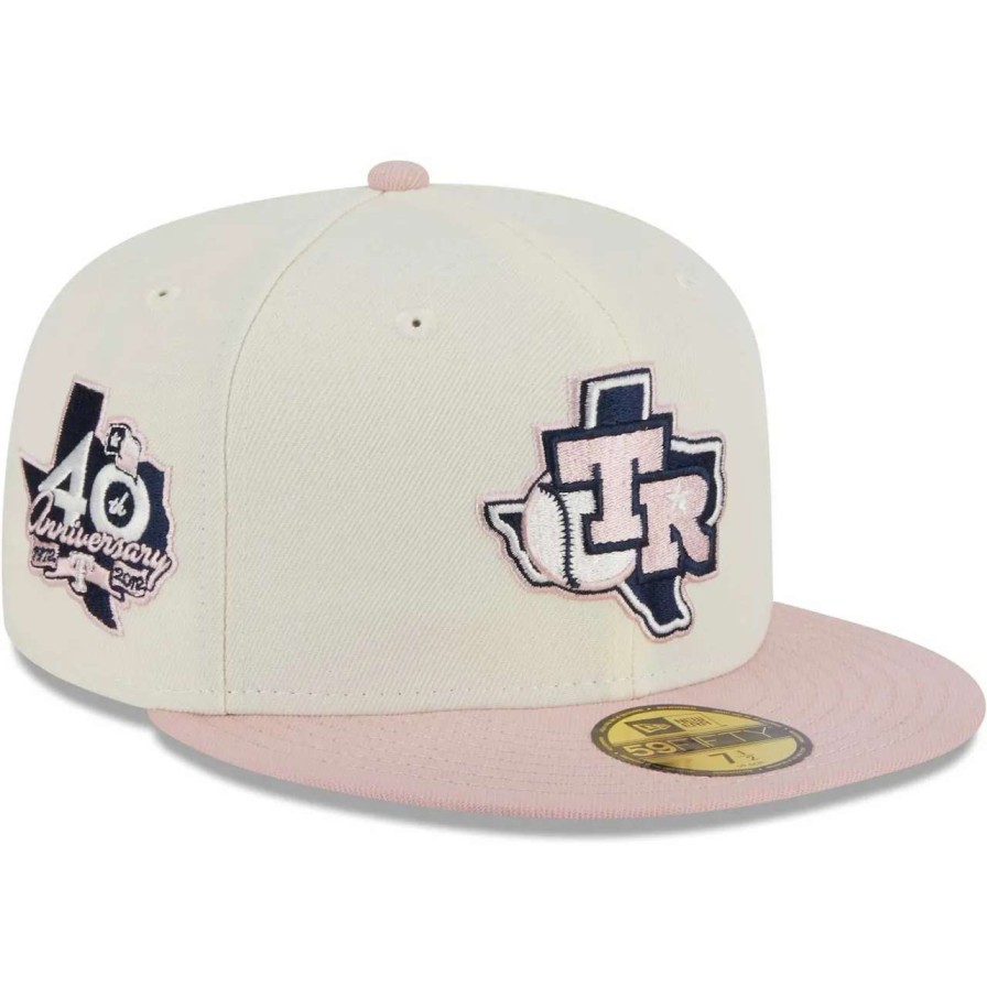 Texas Rangers Caps * | Men'S Texas Rangers New Era White/Pink Chrome Rogue 59Fifty Fitted Hat